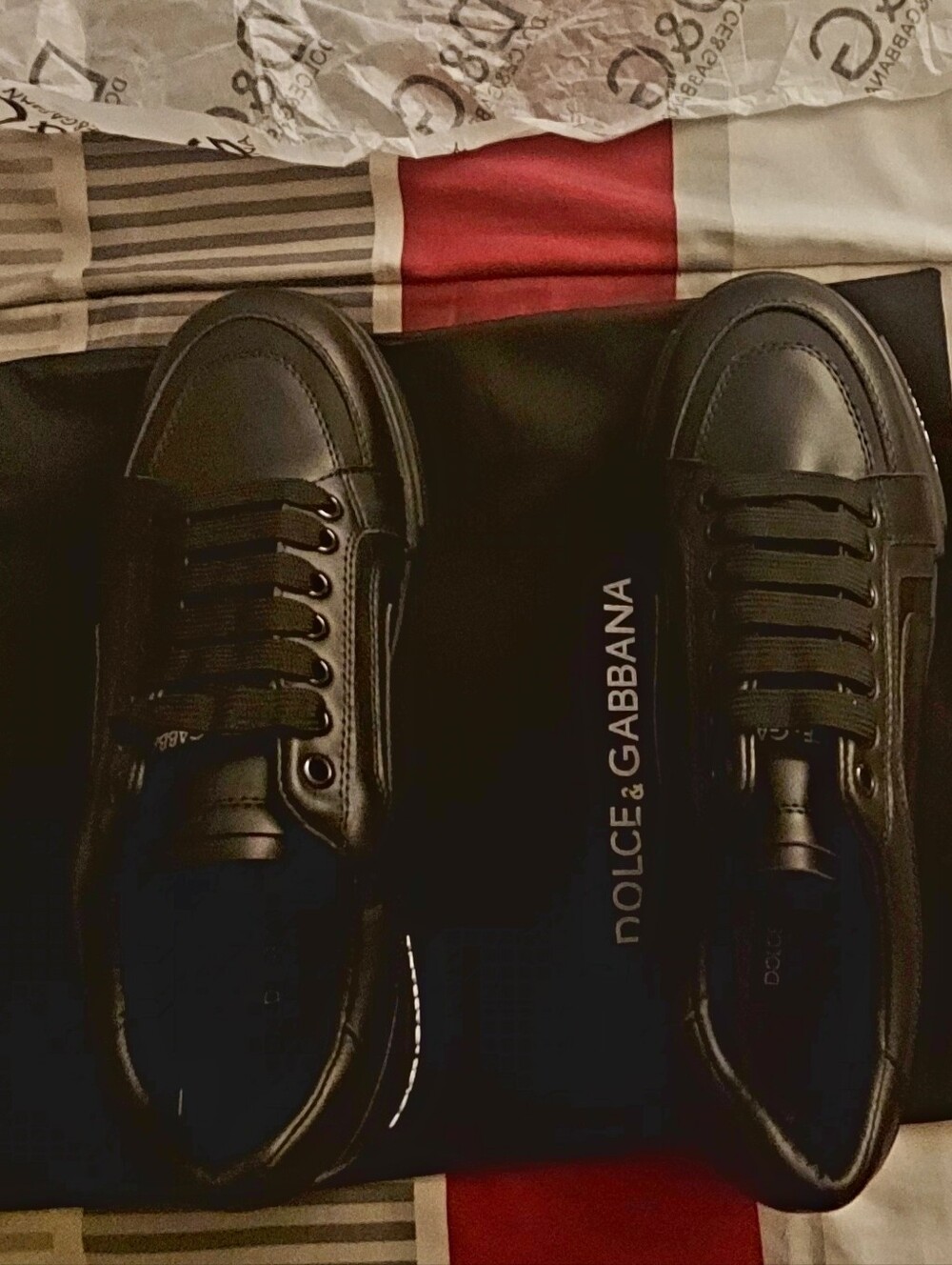 Dolce & Gabbana Black Leather Low-Top Lace-Up Sneakers